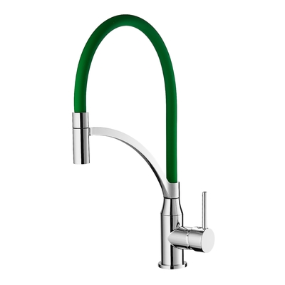 Silicone Hose Chrome Finish Kitchen Mixer Faucet Water Saving Corrosion Resistance