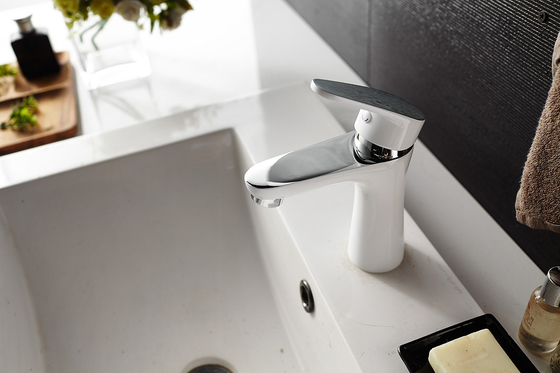 Contemporary Bathroom Wash Basin Faucet Brass half chrome half white