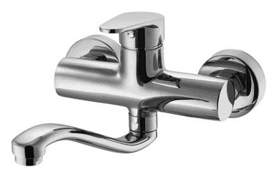 360° Rotatable Wall Kitchen Mixer Faucet Wall Installation Long Tube