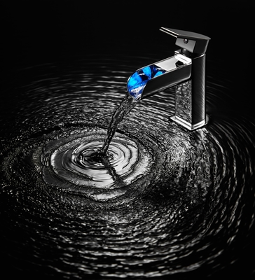 Bathroom Sink Faucet Deck Mount Single Lever Waterfall Basin Mixer Tap LED Single Hole Chrome