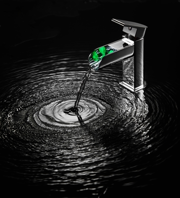 Bathroom Sink Faucet Deck Mount Single Lever Waterfall Basin Mixer Tap LED Single Hole Chrome